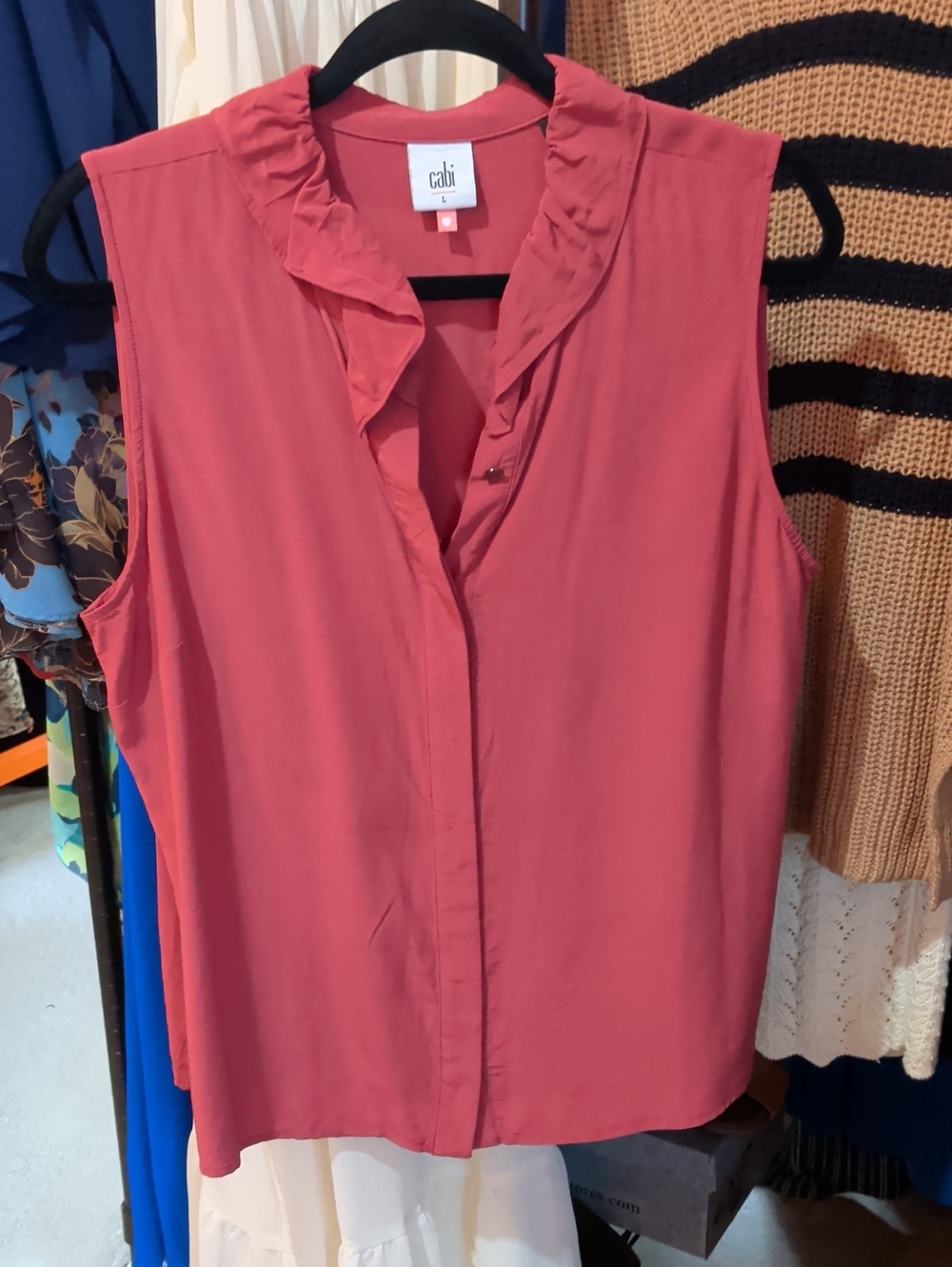 CAbi Sleeveless Ruffle V-Neck Camisole - Rose